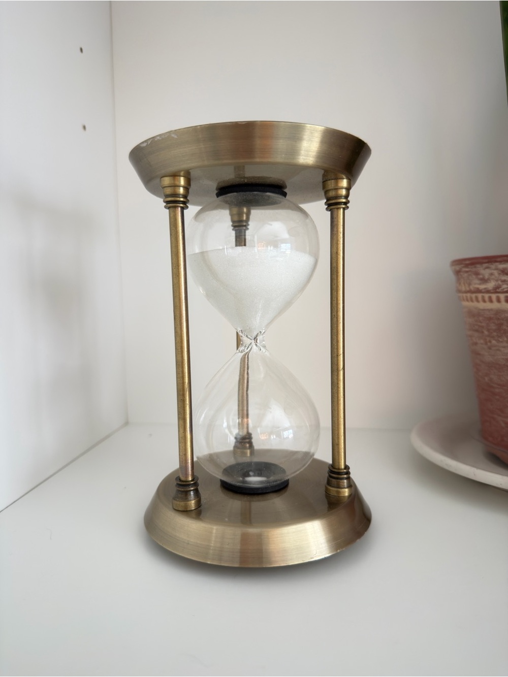 Brass Finish Hourglass Sand Timer - White Sand